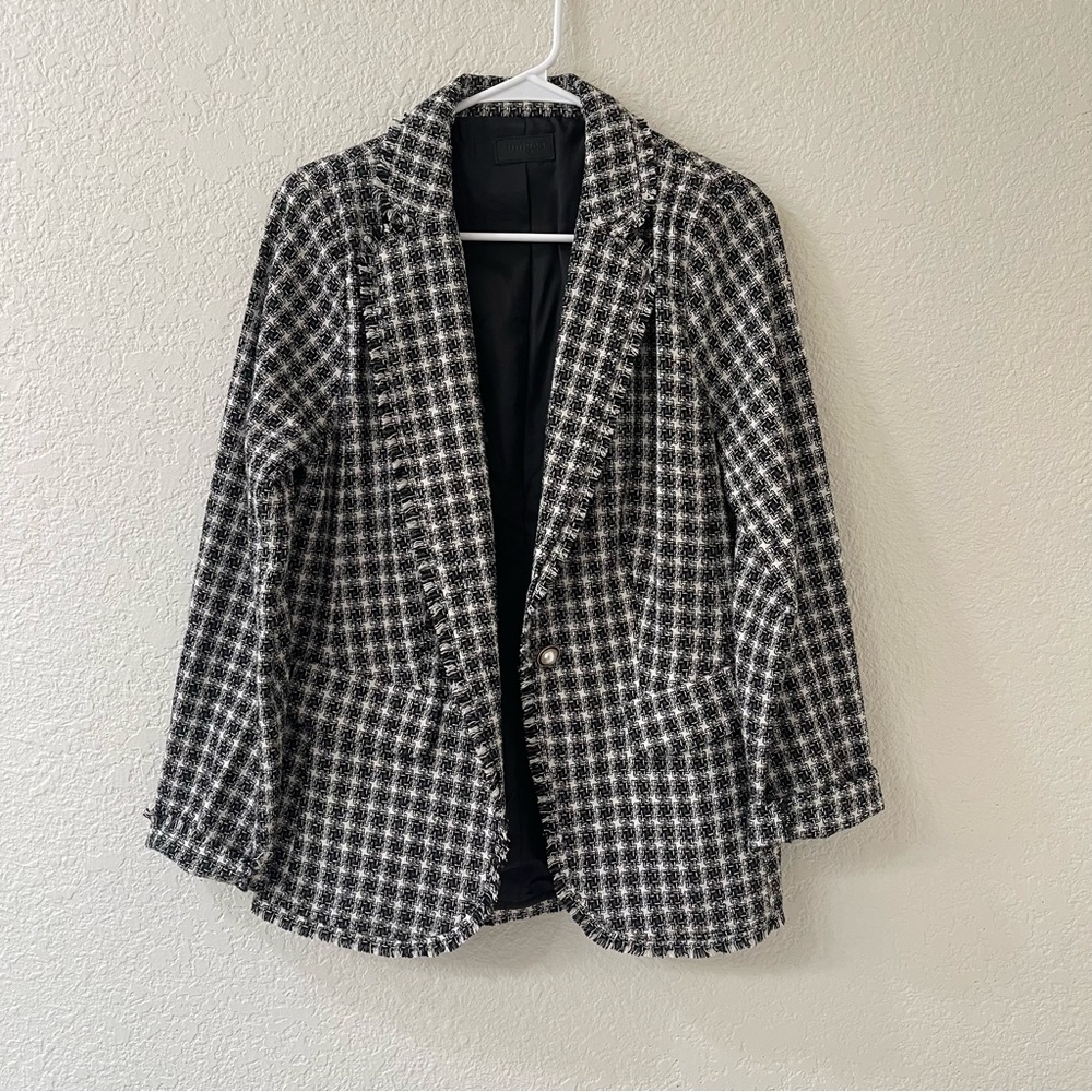 Umgee Black and White Blazer with Notched Lapels